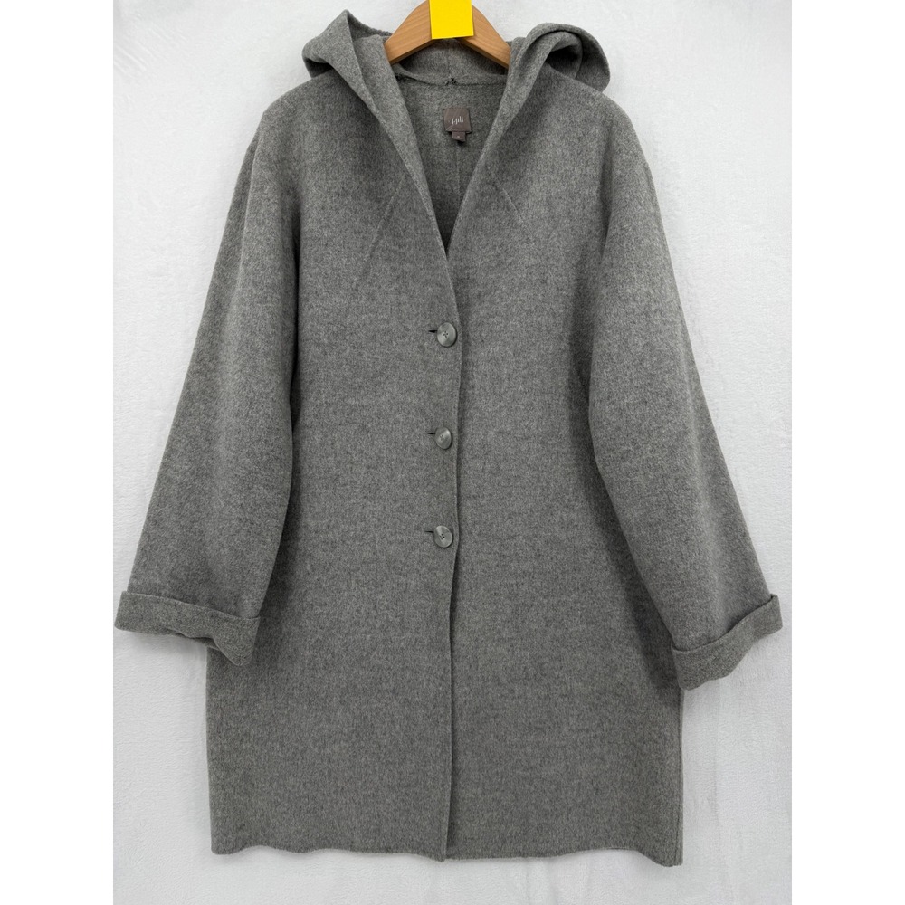 J. Jill Gray Wool Angora Blend Hooded Button Front Coat Jacket Medium Scandi